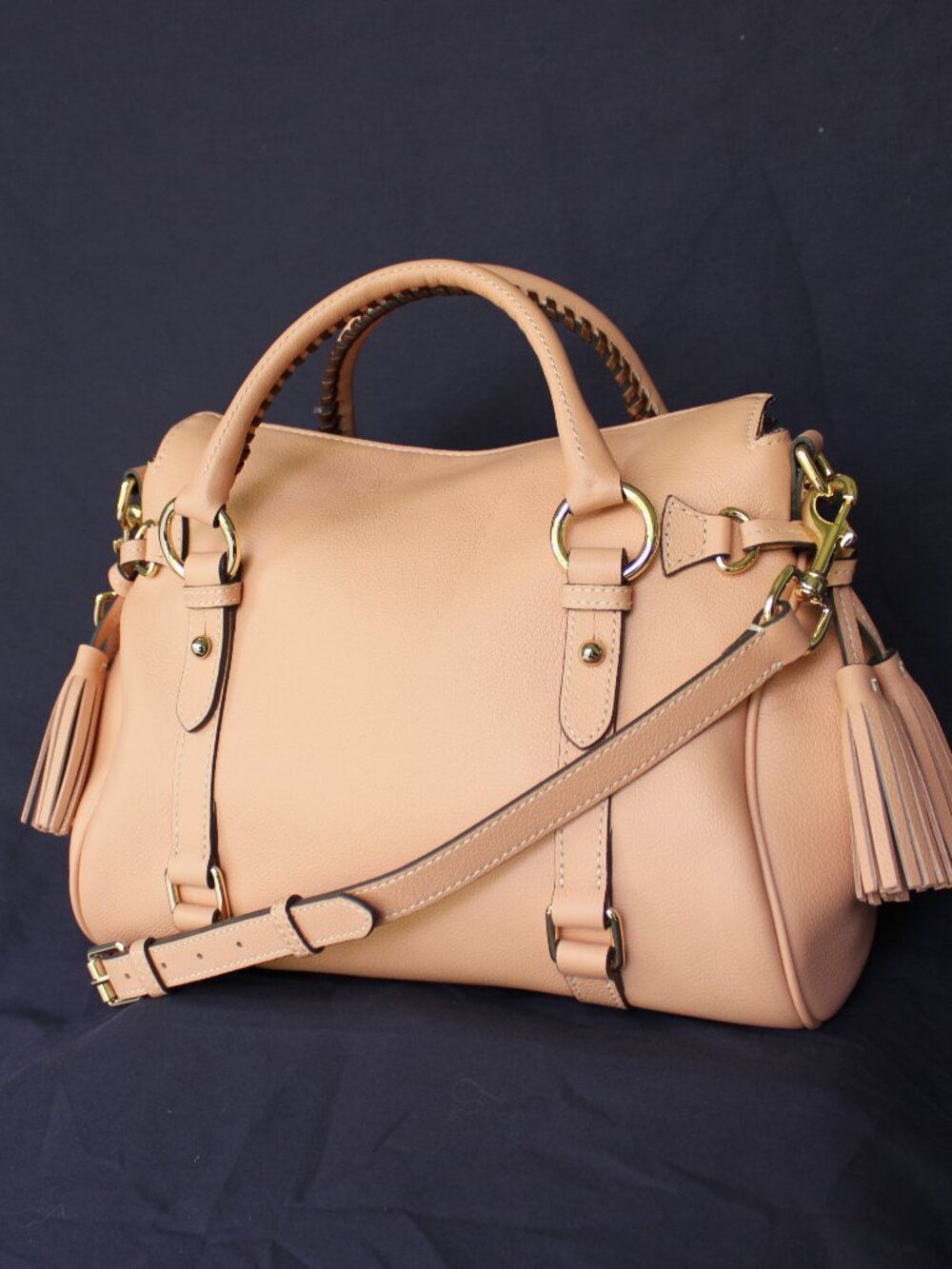 Dooney & Bourke pebbled satchel pink leather Florentine cross body tassel purse - Picture 7 of 11